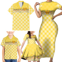 Hawaii Palaka Pikake Lokelani Plumeria Family Matching Short Sleeve Bodycon Dress and Hawaiian Shirt Melemele Coquette Bow