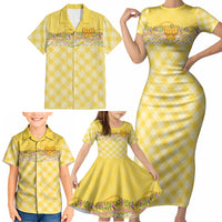 Hawaii Palaka Pikake Lokelani Plumeria Family Matching Short Sleeve Bodycon Dress and Hawaiian Shirt Melemele Coquette Bow LT01 - Polynesian Pride