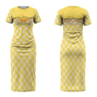 Hawaii Palaka Pikake Lokelani Plumeria Family Matching Short Sleeve Bodycon Dress and Hawaiian Shirt Melemele Coquette Bow LT01 Mom's Dress Yellow - Polynesian Pride
