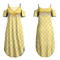 Hawaii Palaka Pikake Lokelani Plumeria Family Matching Summer Maxi Dress and Hawaiian Shirt Melemele Coquette Bow LT01 Mom's Dress Yellow - Polynesian Pride