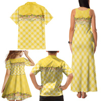 Hawaii Palaka Pikake Lokelani Plumeria Family Matching Tank Maxi Dress and Hawaiian Shirt Melemele Coquette Bow