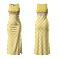 Hawaii Palaka Pikake Lokelani Plumeria Family Matching Tank Maxi Dress and Hawaiian Shirt Melemele Coquette Bow LT01 Mom's Dress Yellow - Polynesian Pride