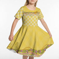 Hawaii Palaka Pikake Lokelani Plumeria Kid Short Sleeve Dress Melemele Coquette Bow LT01 - Polynesian Pride
