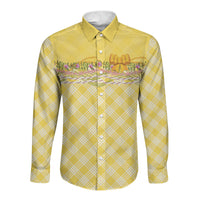 Hawaii Palaka Pikake Lokelani Plumeria Long Sleeve Button Shirt Melemele Coquette Bow LT01 Unisex Yellow - Polynesian Pride