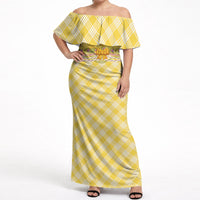 Hawaii Palaka Pikake Lokelani Plumeria Off Shoulder Maxi Dress Melemele Coquette Bow LT01 Women Yellow - Polynesian Pride