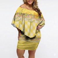 Hawaii Palaka Pikake Lokelani Plumeria Off Shoulder Short Dress Melemele Coquette Bow LT01 Women Yellow - Polynesian Pride