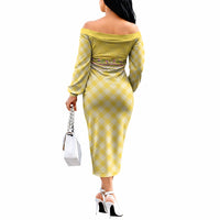 Hawaii Palaka Pikake Lokelani Plumeria Off The Shoulder Long Sleeve Dress Melemele Coquette Bow LT01 - Polynesian Pride