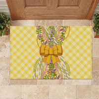 Hawaii Palaka Pikake Lokelani Plumeria Rubber Doormat Melemele Coquette Bow