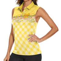 Hawaii Palaka Pikake Lokelani Plumeria Women Sleeveless Polo Shirt Melemele Coquette Bow