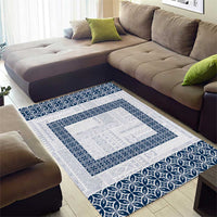Samoa Siapo Blue Trimmed Area Rug Samoa White Sunday - Polynesian Pride