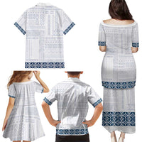 Samoa Siapo Blue Trimmed Family Matching Puletasi and Hawaiian Shirt Samoa White Sunday - Polynesian Pride
