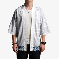 Samoa Siapo Blue Trimmed Kimono Samoa White Sunday - Polynesian Pride