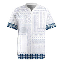 Samoa Siapo Blue Trimmed Rugby Jersey Samoa White Sunday - Polynesian Pride
