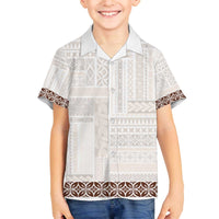 Samoa Siapo Brown Trimmed Family Matching Off The Shoulder Long Sleeve Dress and Hawaiian Shirt Samoa White Sunday - Polynesian Pride