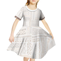 Samoa Siapo Brown Trimmed Kid Short Sleeve Dress Samoa White Sunday - Polynesian Pride