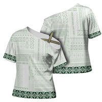 Samoa Siapo Green Trimmed Cross Shoulder Shirt Samoa White Sunday - Polynesian Pride