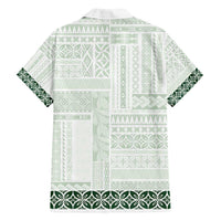 Samoa Siapo Green Trimmed Family Matching Long Sleeve Bodycon Dress and Hawaiian Shirt Samoa White Sunday - Polynesian Pride