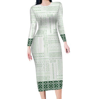 Samoa Siapo Green Trimmed Family Matching Long Sleeve Bodycon Dress and Hawaiian Shirt Samoa White Sunday - Polynesian Pride