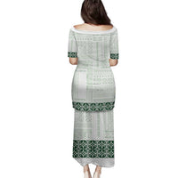 Samoa Siapo Green Trimmed Family Matching Puletasi and Hawaiian Shirt Samoa White Sunday - Polynesian Pride