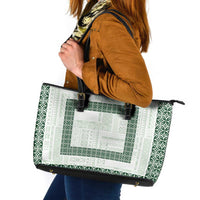 Samoa Siapo Green Trimmed Leather Tote Bag Samoa White Sunday - Polynesian Pride