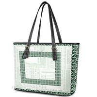 Samoa Siapo Green Trimmed Leather Tote Bag Samoa White Sunday - Polynesian Pride