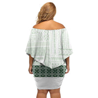 Samoa Siapo Green Trimmed Off Shoulder Short Dress Samoa White Sunday - Polynesian Pride