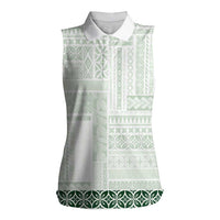 Samoa Siapo Green Trimmed Women Sleeveless Polo Shirt Samoa White Sunday - Polynesian Pride