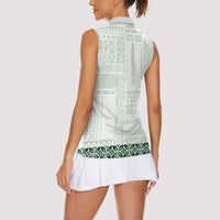 Samoa Siapo Green Trimmed Women Sleeveless Polo Shirt Samoa White Sunday - Polynesian Pride