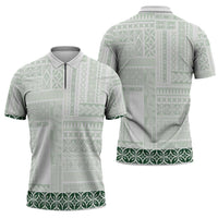 Samoa Siapo Green Trimmed Zipper Polo Shirt Samoa White Sunday - Polynesian Pride
