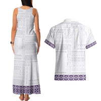Samoa Siapo Purple Trimmed Couples Matching Tank Maxi Dress and Hawaiian Shirt Samoa White Sunday - Polynesian Pride