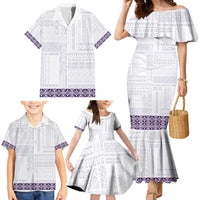 Samoa Siapo Purple Trimmed Family Matching Mermaid Dress and Hawaiian Shirt Samoa White Sunday - Polynesian Pride