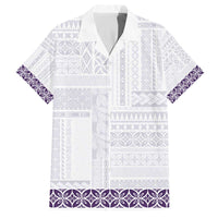 Samoa Siapo Purple Trimmed Family Matching Off The Shoulder Long Sleeve Dress and Hawaiian Shirt Samoa White Sunday - Polynesian Pride
