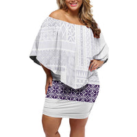 Samoa Siapo Purple Trimmed Family Matching Off Shoulder Short Dress and Hawaiian Shirt Samoa White Sunday - Polynesian Pride