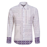 Samoa Siapo Purple Trimmed Family Matching Puletasi and Hawaiian Shirt Samoa White Sunday LT01 Dad's Shirt - Long Sleeve Purple - Polynesian Pride