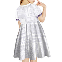 Samoa Siapo Purple Trimmed Kid Short Sleeve Dress Samoa White Sunday - Polynesian Pride