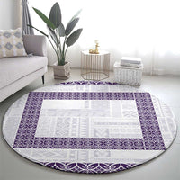 Samoa Siapo Purple Trimmed Round Carpet Samoa White Sunday - Polynesian Pride
