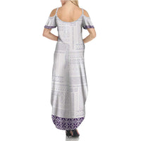 Samoa Siapo Purple Trimmed Summer Maxi Dress Samoa White Sunday - Polynesian Pride