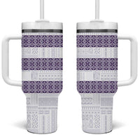Samoa Siapo Purple Trimmed Tumbler With Handle Samoa White Sunday - Polynesian Pride