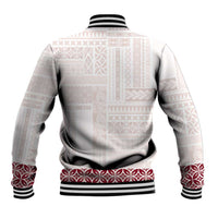 Samoa Siapo Red Trimmed Baseball Jacket Samoa White Sunday - Polynesian Pride