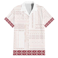 Samoa Siapo Red Trimmed Family Matching Long Sleeve Bodycon Dress and Hawaiian Shirt Samoa White Sunday - Polynesian Pride