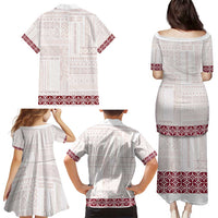 Samoa Siapo Red Trimmed Family Matching Puletasi and Hawaiian Shirt Samoa White Sunday - Polynesian Pride