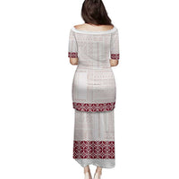 Samoa Siapo Red Trimmed Family Matching Puletasi and Hawaiian Shirt Samoa White Sunday - Polynesian Pride