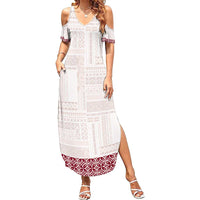Samoa Siapo Red Trimmed Family Matching Summer Maxi Dress and Hawaiian Shirt Samoa White Sunday - Polynesian Pride