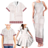 Samoa Siapo Red Trimmed Family Matching Tank Maxi Dress and Hawaiian Shirt Samoa White Sunday - Polynesian Pride