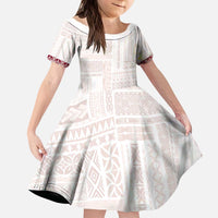 Samoa Siapo Red Trimmed Kid Short Sleeve Dress Samoa White Sunday - Polynesian Pride