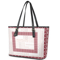 Samoa Siapo Red Trimmed Leather Tote Bag Samoa White Sunday - Polynesian Pride