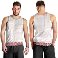 Samoa Siapo Red Trimmed Men Tank Top Samoa White Sunday - Polynesian Pride