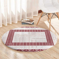 Samoa Siapo Red Trimmed Round Carpet Samoa White Sunday - Polynesian Pride