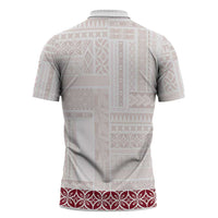 Samoa Siapo Red Trimmed Zipper Polo Shirt Samoa White Sunday - Polynesian Pride