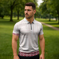 Samoa Siapo Red Trimmed Zipper Polo Shirt Samoa White Sunday - Polynesian Pride